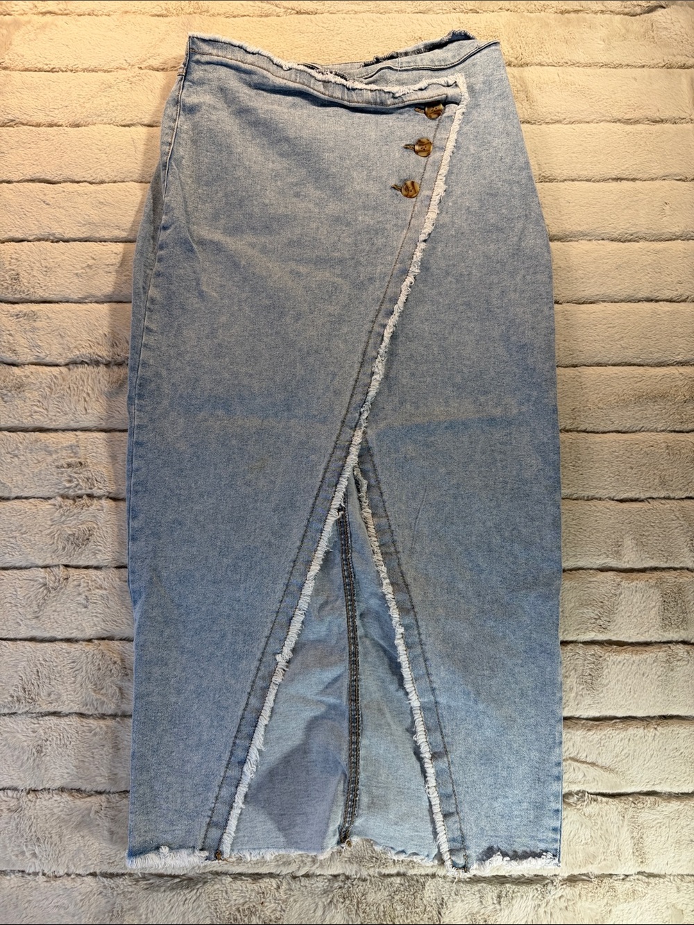 Fringed Wrap Maxi Denim Boho Skirt, Juniors 11 or Jean Size 30